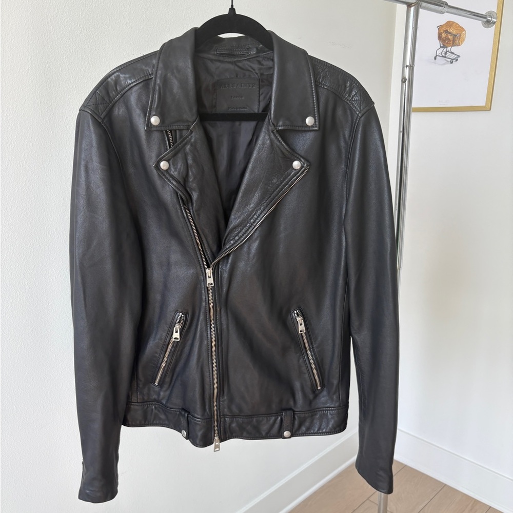 AllSaints Men’s Black Leather Lomi Motorcycle Jacket